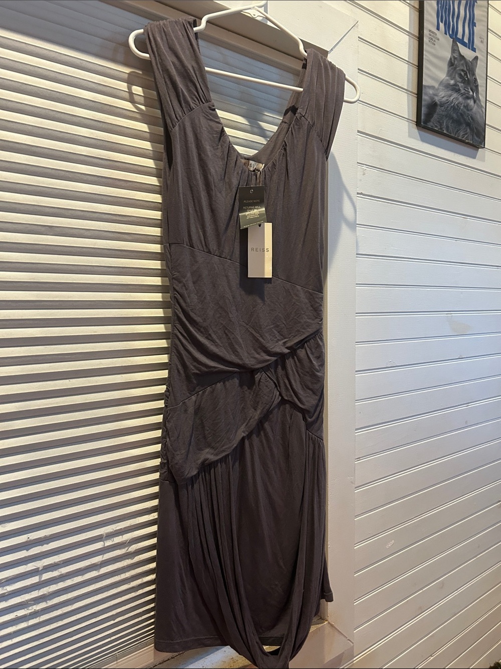 Reiss Lola Draped Cap Sleeve Maxi Dress Black Pearl NWT UK Small